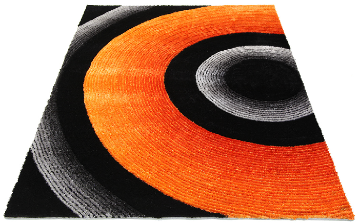 textured orange grey black rug
