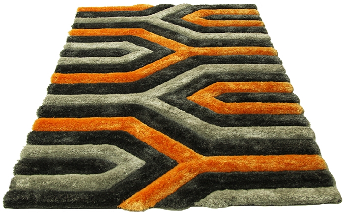 3d grey orange rug